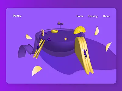 Pool party 3d futuristic hero illustration isometric keep making landing poolparty purple web