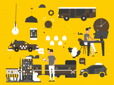 Citymobil 2d animation bus car city driver flat moscow pattern phone subway taxi
