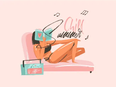 Summer Chill beach bohemian cartoon girl girl character illustrations music ocean people summer swimming pool travel
