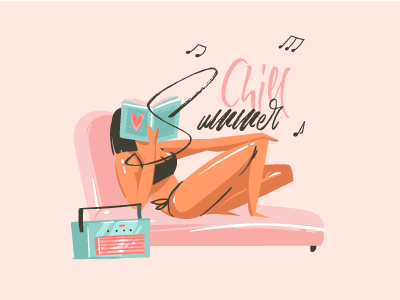 Summer Chill beach bohemian cartoon girl girl character illustrations music ocean people summer swimming pool travel