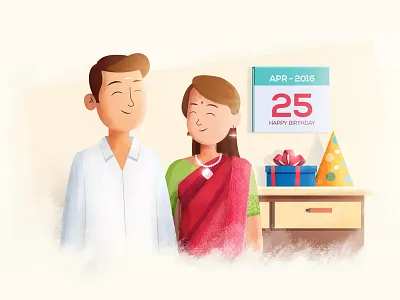 Her journey to planet Earth - 3 birthday character design explainer family fun illustration parents photoshop story texture wedding