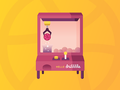 First Shot! Hello Dribbble claw machine design dribbble first shot grab machine illustration ui yellow