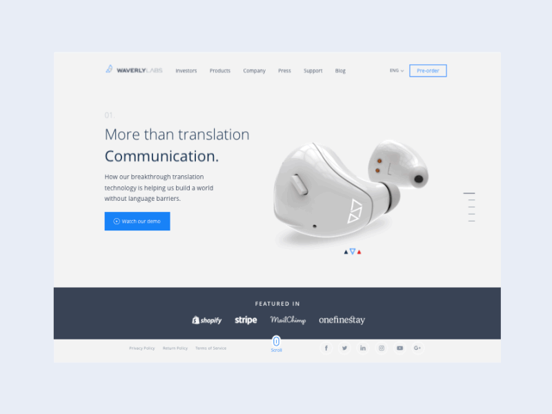 Waverly Labs Homepage animation homepage interface landing page minimal numbers one page scroll tech ui web