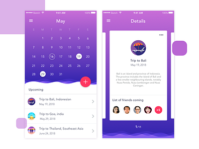 Travel Calendar app calendar app colours concept trip plans