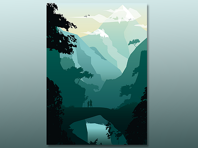 Mountains adventure green illustration illustrator mountains river vector