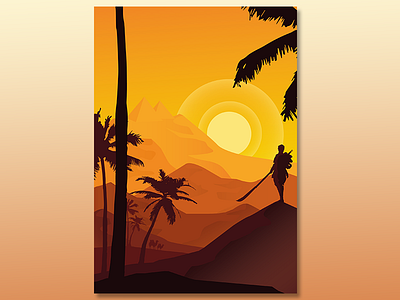 Desert warrior day desert illustration illustrator palm red sand sun vector warrior yellow