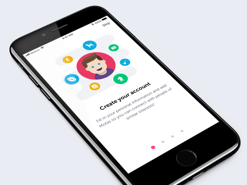 MotaMeet Onboarding app clean flat illustrations navigation onboarding pages scroll simple tutorial