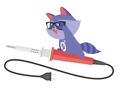 Oscar on flying soldering iron animal cute illustration racoon soldering iron sticker