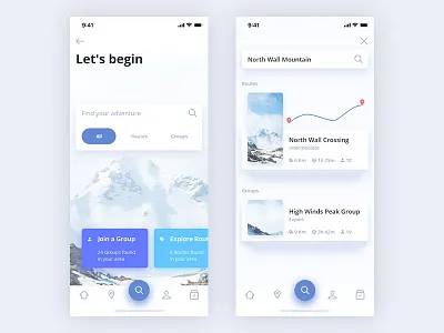 Mountain Party adobe xd app connect find group hiking list mountain nature results route search