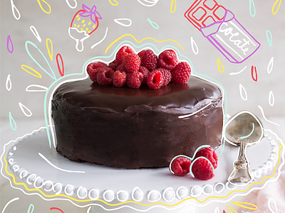 Chocolate Sponge Cake berries british baking cake chocolate cake doodles doodles on photo gbbs great british baking show illustration photo photo and illustration raspberries