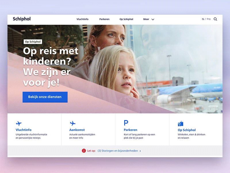 Schiphol.com - Home animated airline airport animation branding flat flight gradient motion transportation travel ui