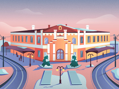 The great beauty of small towns. 2d art calendar illustration landscape uniqa vector winter