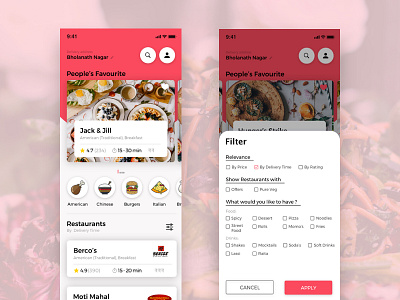 Food App delivery filter filter screen food food delivery home home screen screen taran ui ux visual design