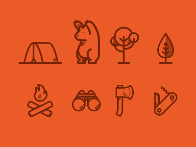 Camping and outdoors icons axe bear binoculars camping fire icon icons knife outdoors tent wood