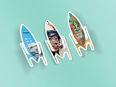 Hypergiant Rocket Stickers alien brand branding future illustration logo retro retro futurism space stickers swag