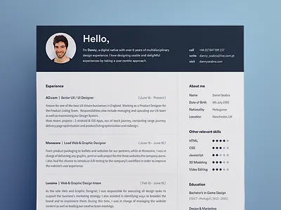 My new resume blue curriculum cv design resume ui ux webdesign