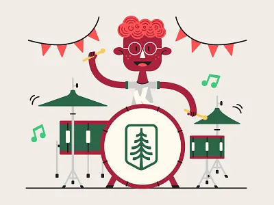 Kenny on the Drums boy camper character drummer drums illustration music musician