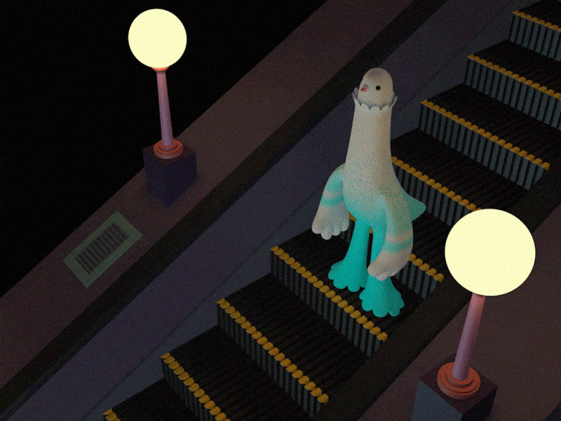 Pigeon in the subway cinema4d escalator modeling pigeon subway