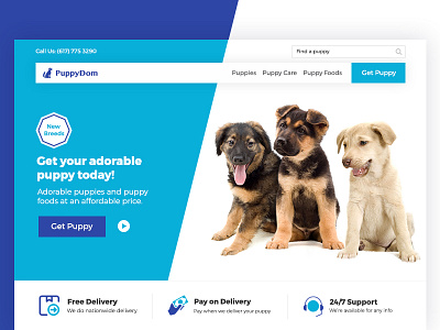 PuppyDom Website hero home index landing page puppy food puppy website ui ux web