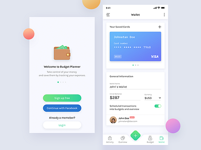 Wallet App budget chart credit card gradient icon ios login mobile ui sign up toggle upload wallet