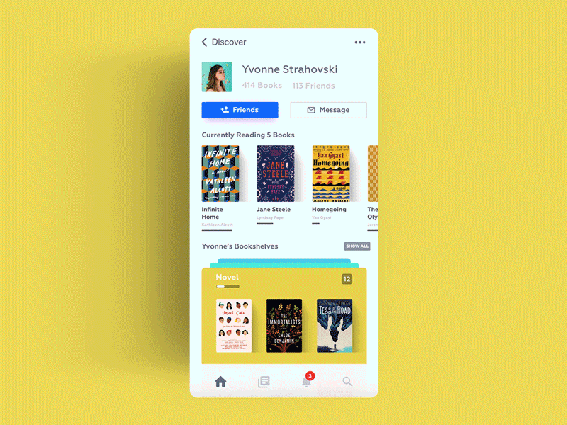 Social Reading App - Profile Bookshelves Interaction animation interaction gif motion books book app reading goodreads cards scroll catalogue iphone x read ios social principle transition prototype profile ui ux social reader bookshelf bookshelves stack clean colorful collection