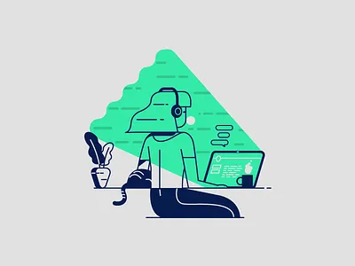 Code Lovers <2> cat coder design icon illustration line message night plant vector workspace