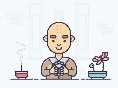 Young Monk ai avatar cg character chinese icon illustration incense monk religion ui
