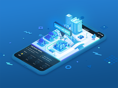 Washe World app banner car city explainer illustration isometric road street town