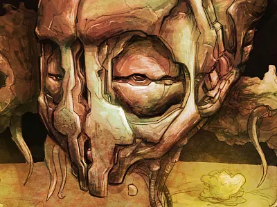 Artificial apocalypse cyborg dark drawing illustration industrial nuclear photoshop