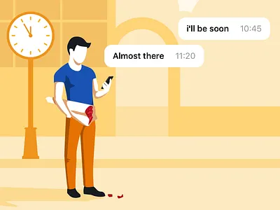 Waiting For Date date evening illustration man roses wait