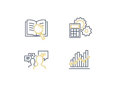 Economics Training Iconography book calculator chart gears graph iconography line icon magnifying glass