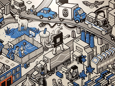 Samsara Mural Crop basketball illustration isometric mural painting san francisco truck