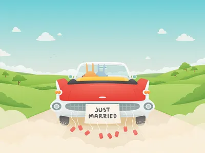 Bunny Wedding bunnies car illustration married