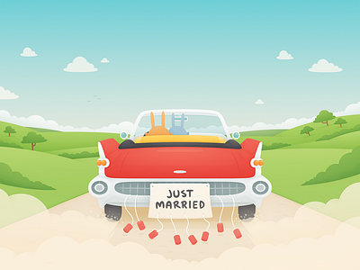 Bunny Wedding bunnies car illustration married