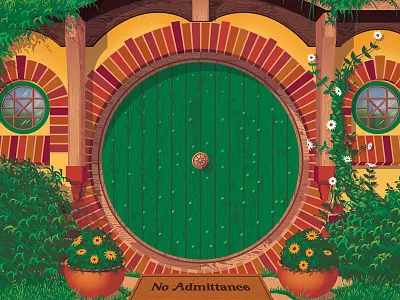 No Admittance adobe illustrator adventure bag end door facade fan art hobbit illustration lord of the rings poster process shire