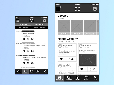 Women of Gaming App Wireframe app gaming iphone uiux wireframe