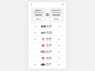 Comparison app chart compare television ui