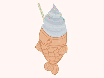 Black Sesame Taiyaki Cone black sesame fish cone ice cream illustration soft serve taiyaki