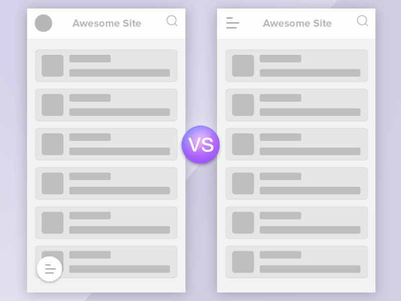 Example of Thumb-friendly menu vs Hamburger menu