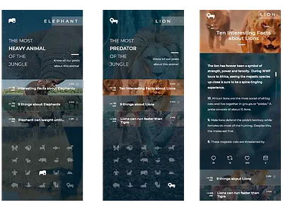 Blog using the Animal Icons Kit of @SteveWolf adobexd app mobile blog posts raylin aquino stevewolf ui