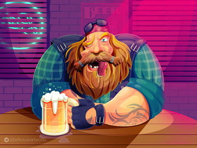 Biker beer biker charachter design illustartion movie