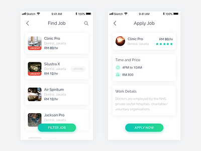 Jobs clinic doctor green jobs mobile ui design