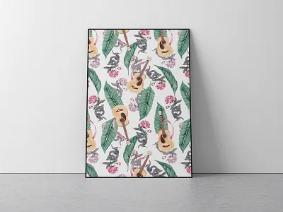Guitarras Poster artwork design guitars hand drawn pattern seamless snakes surface watercolour