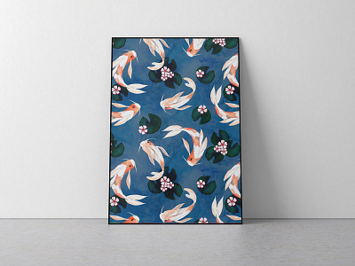 Carpas Poster artwork carps design guitars hand drawn japanese pattern seamless snakes surface watercolour