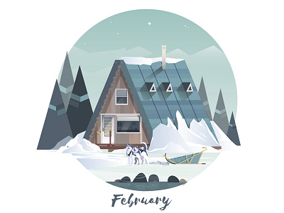 February cabin cabin dog sledding freedom hike husky illustration mountains nature sky sledge vector wilderness