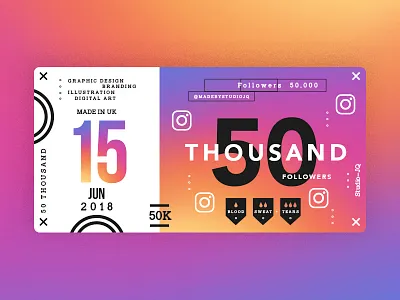 ♥ 50K Instagram Followers ♥ behance blue c4d dribbble instagram quintin studiojq thankyou ticket type