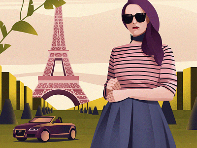 Audi audi car draw eiffeltower france girl paint paris