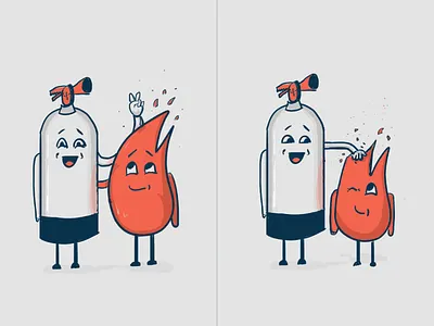 Original Fight Fire With Funny Concept character drawing extinguisher fire flame funny humor
