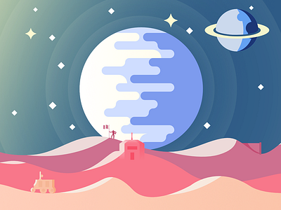 Flat Space Scene (2D) 2d affinity designer earth flat galaxy illustration illustrator landscape planet space star