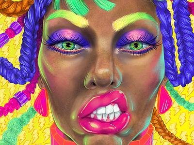 Neon Digital Painting beauty braids colorful cowles digital drawing earrings hair ipad madison neon painting
